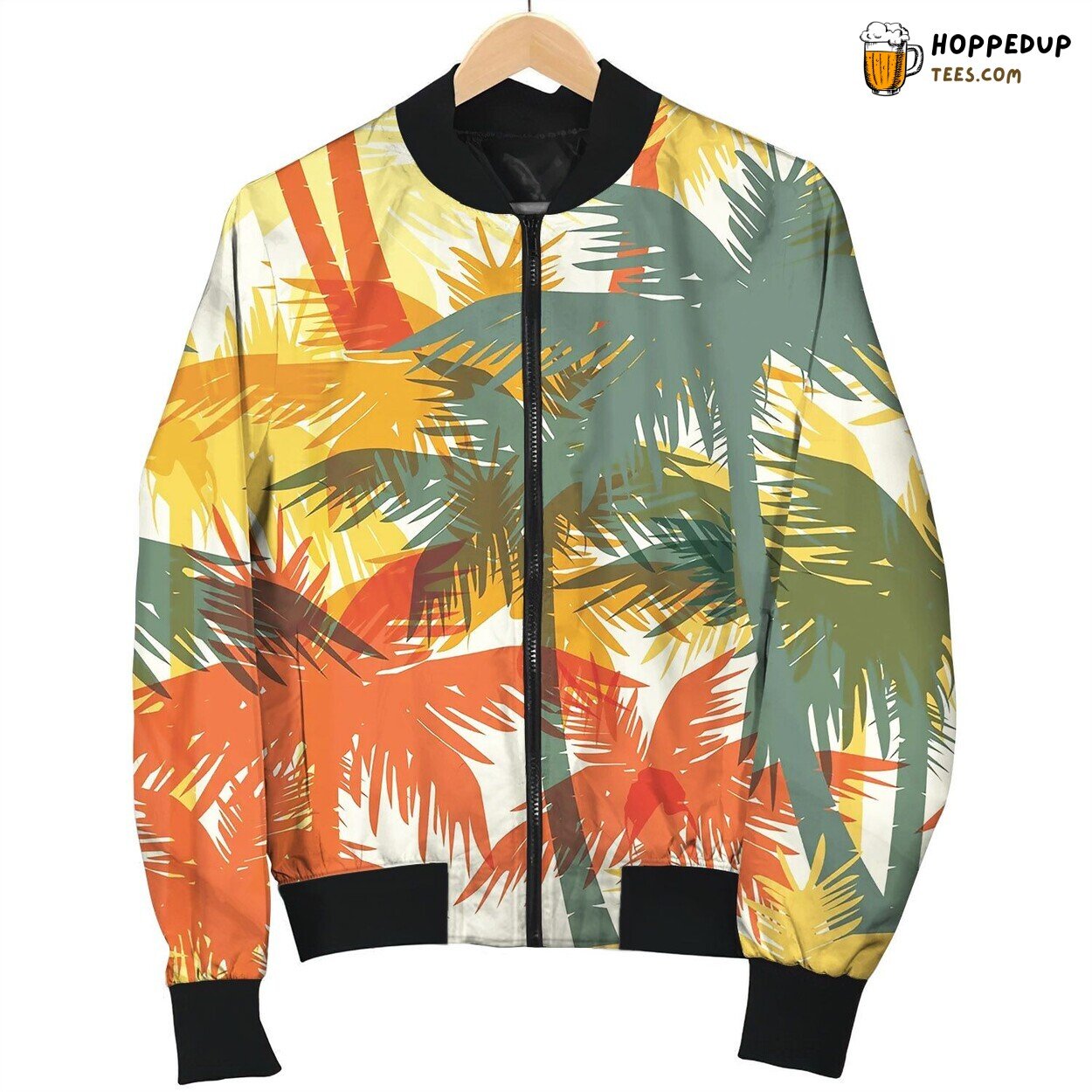 Tropical Summer Seamless Print With Palm Bomber Jacket