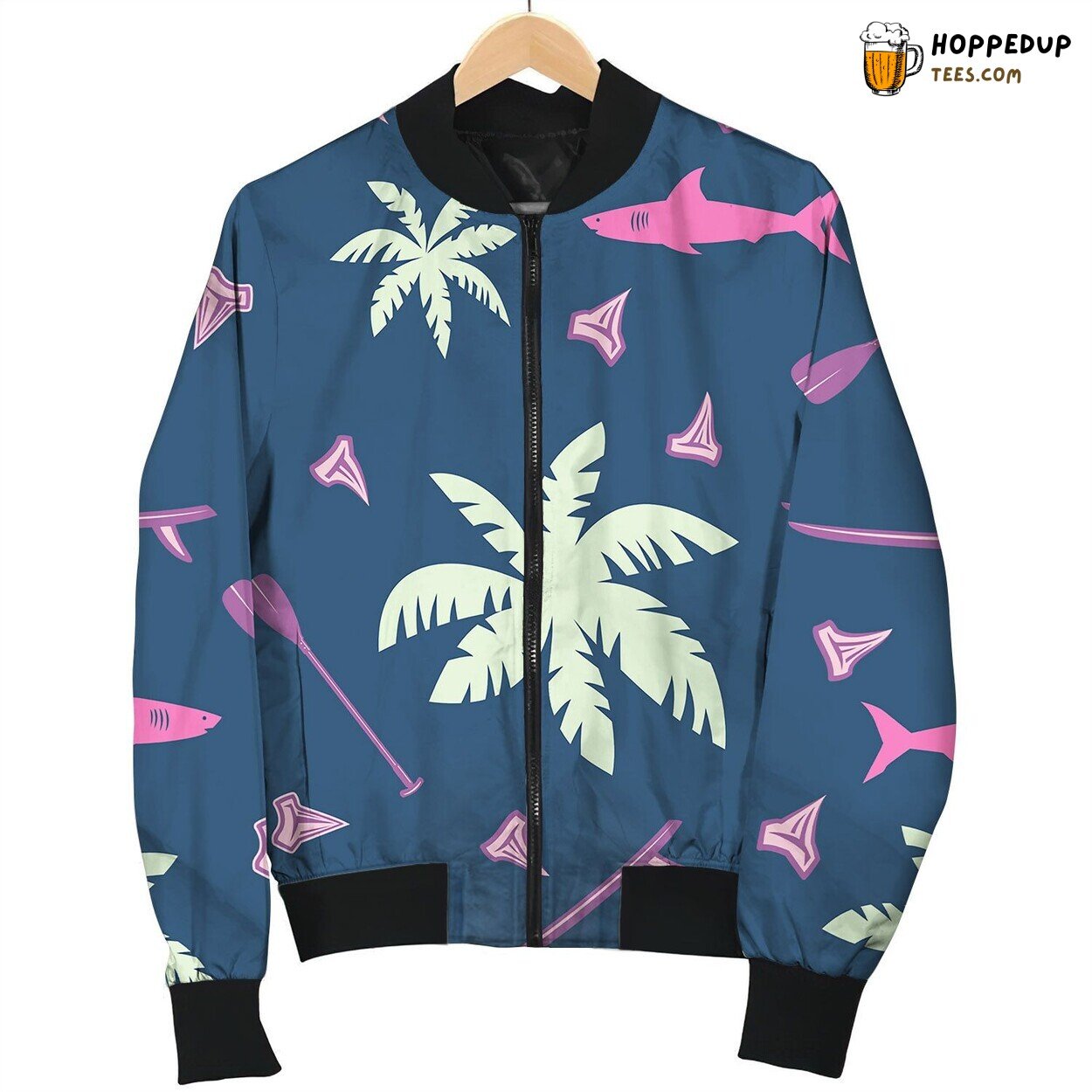 Tropical Surfing Seamless Pattern Bomber Jacket
