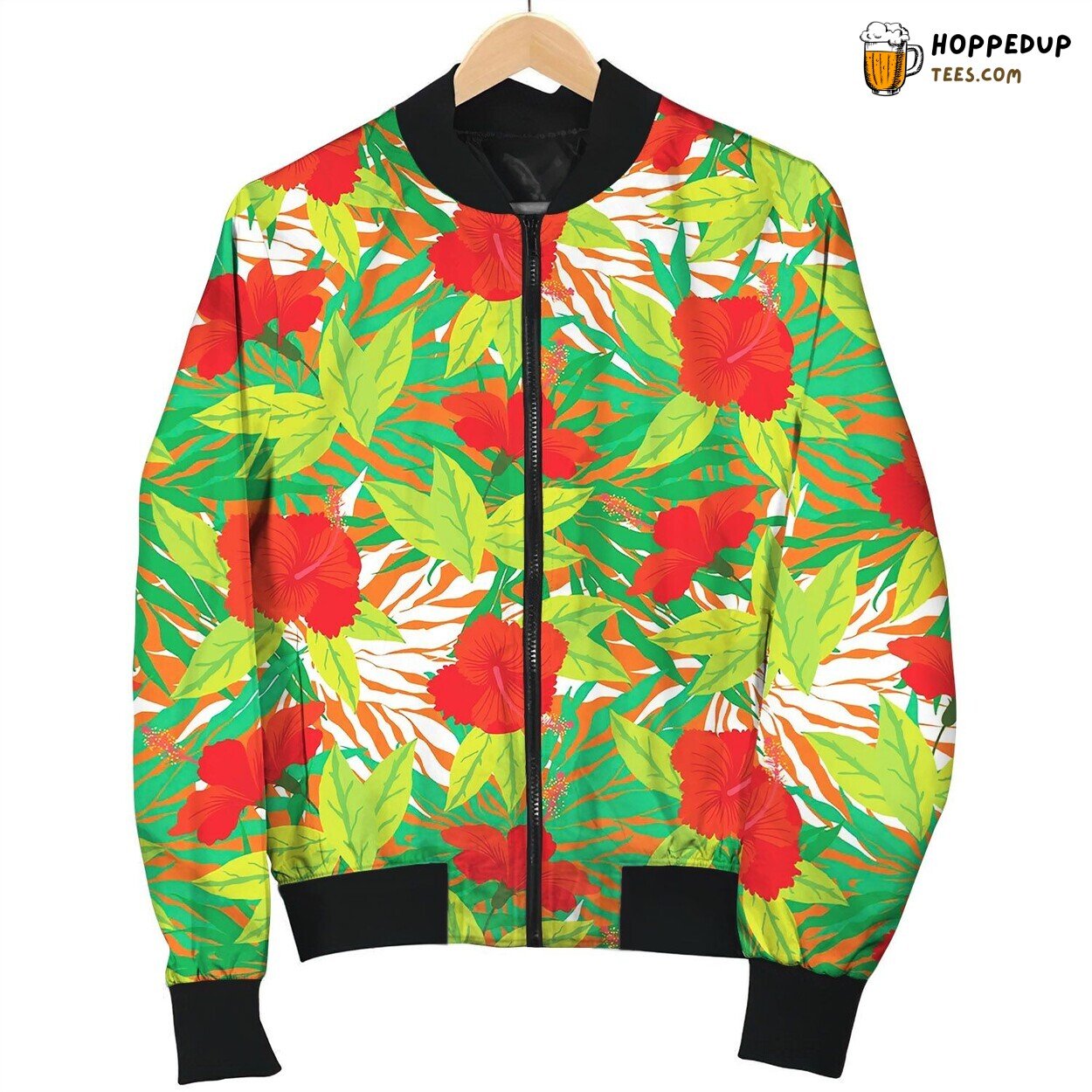 Tropical Vintage Pattern With Red Hibiscus Flowers Bomber Jacket