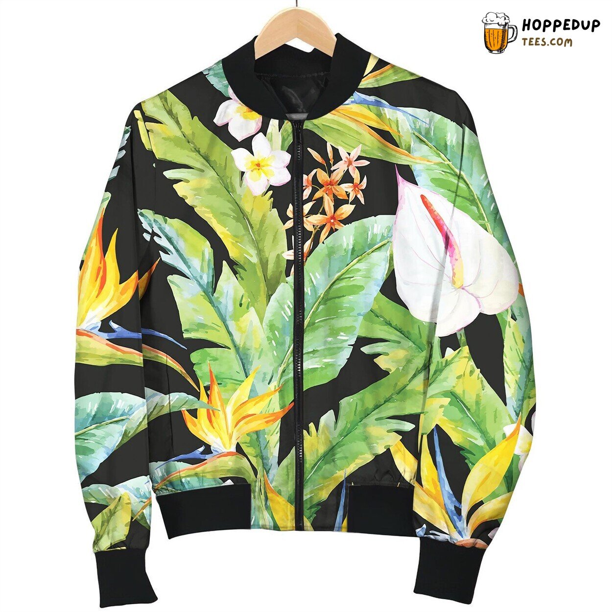 Tropical Watercolor Pattern Bomber Jacket