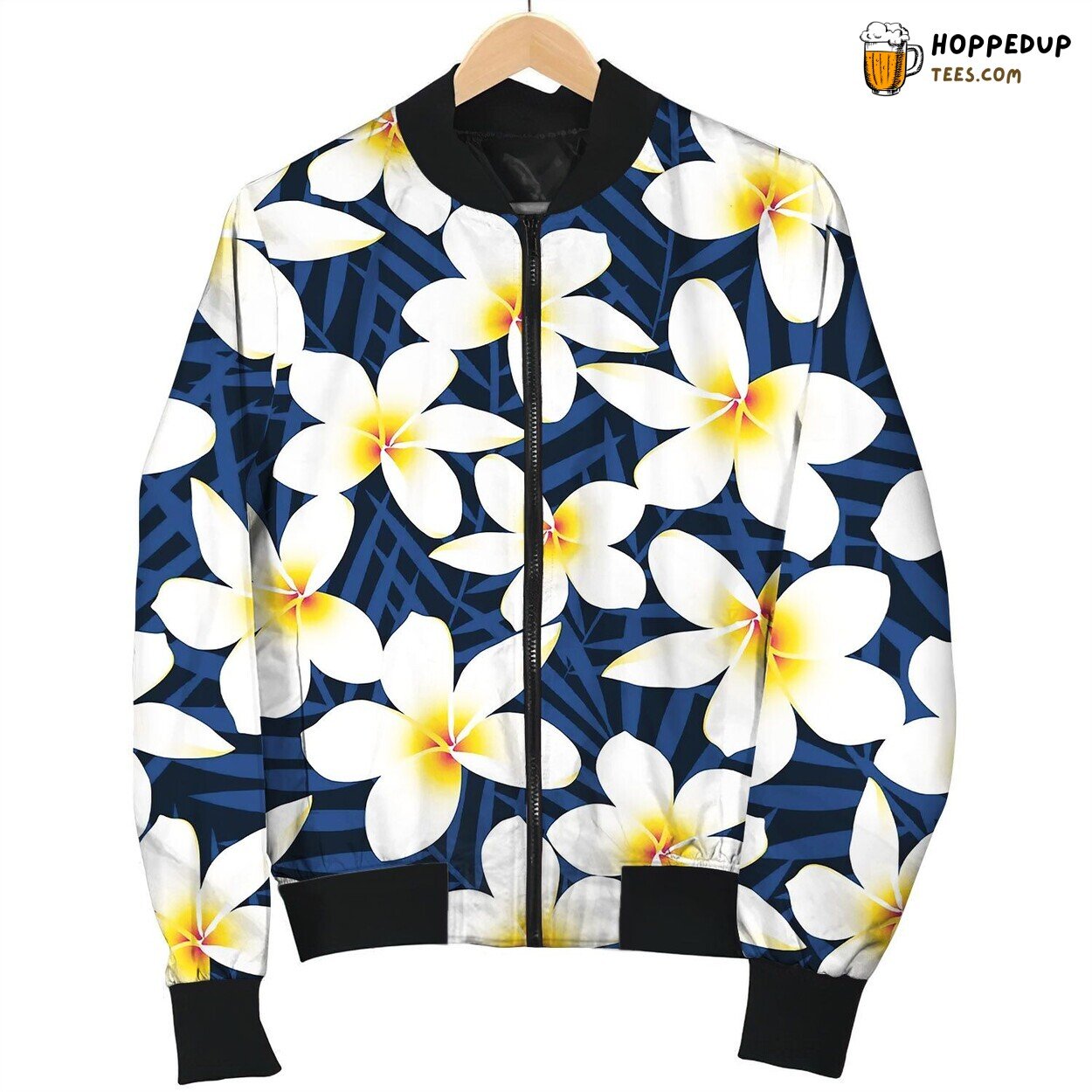 Tropical White Frangipani Plumeria Flower Seamless Bomber Jacket
