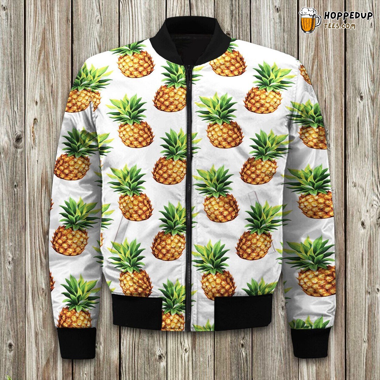 Tropical White Pineapple Print Winter Bomber Jacket Island Vibes