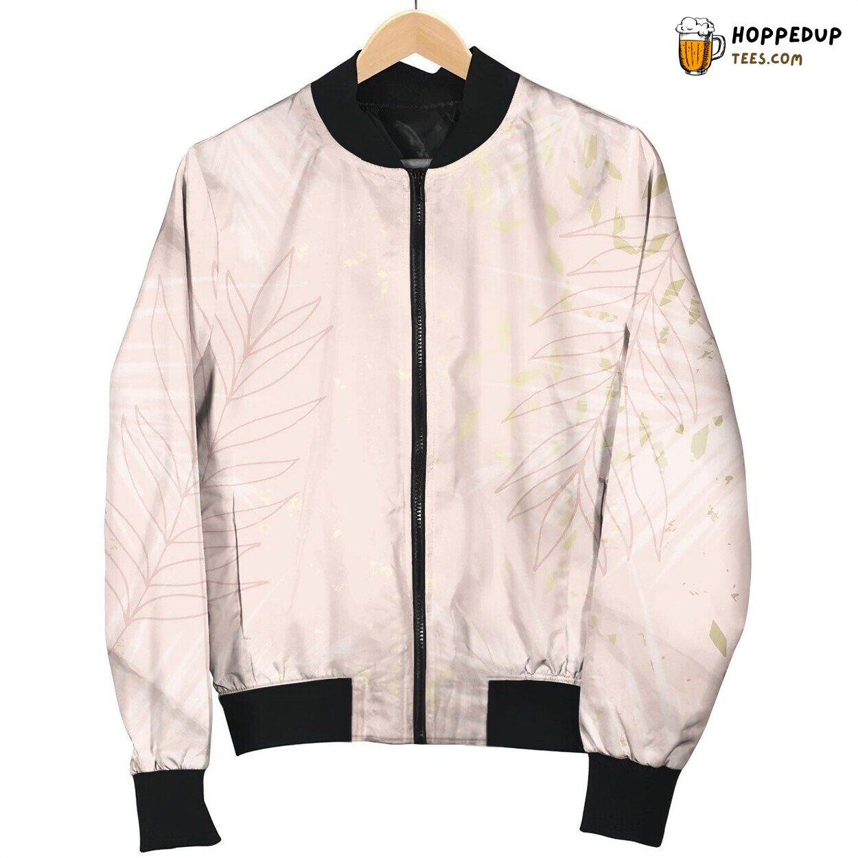 Tropical Worn Floral Pastel Pink Blush Gold Bomber Jacket