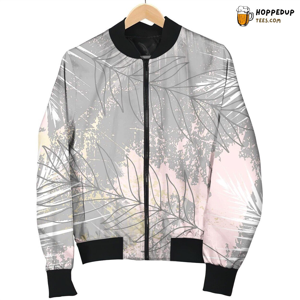 Tropical Worn Floral Pastel Rose Grey Blush Gold Bomber Jacket