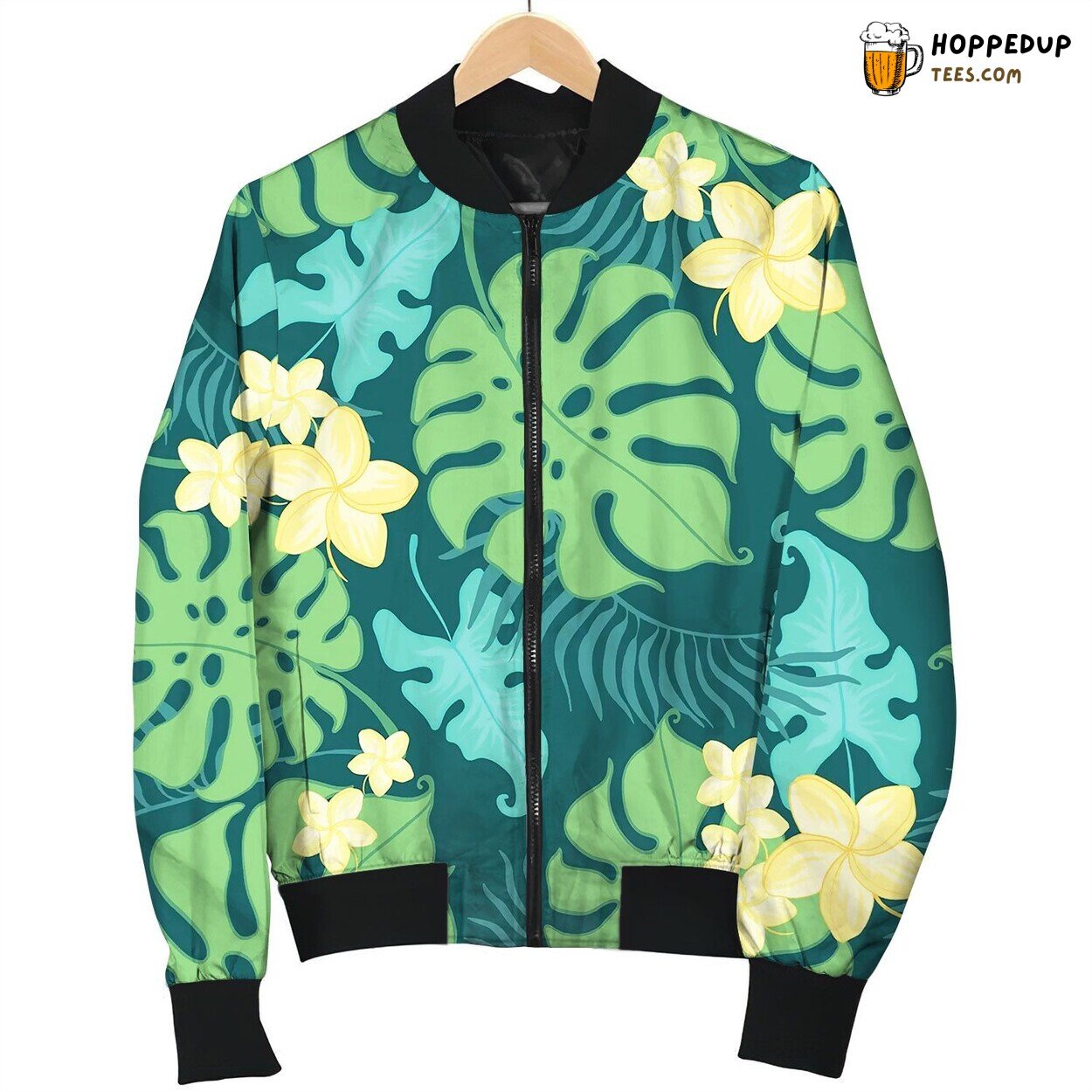 Tropical Yellow Flowers Seamless Repeat Bomber Jacket