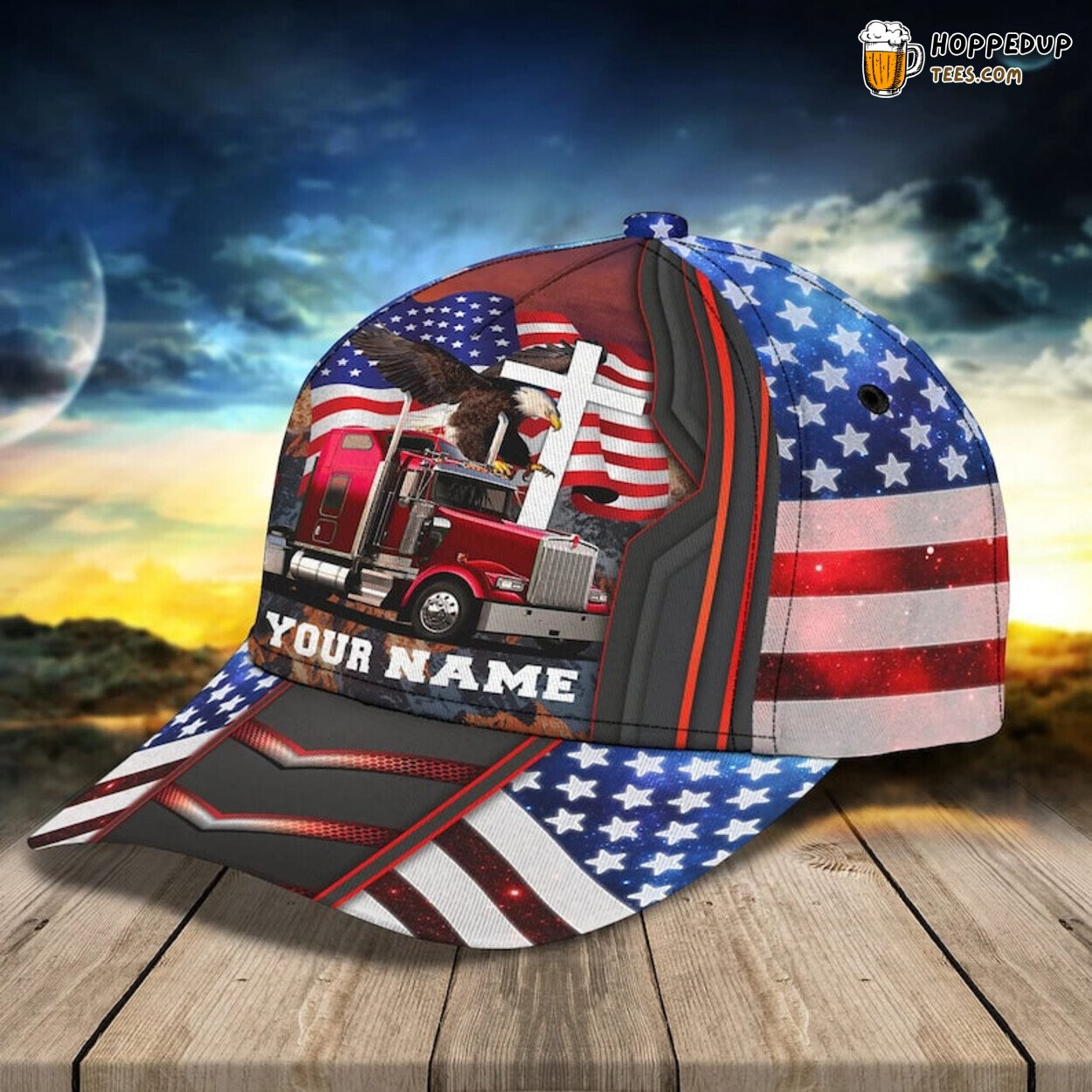 Trucker American Flag Personalized Baseball Cap Special Truck Driver Gift