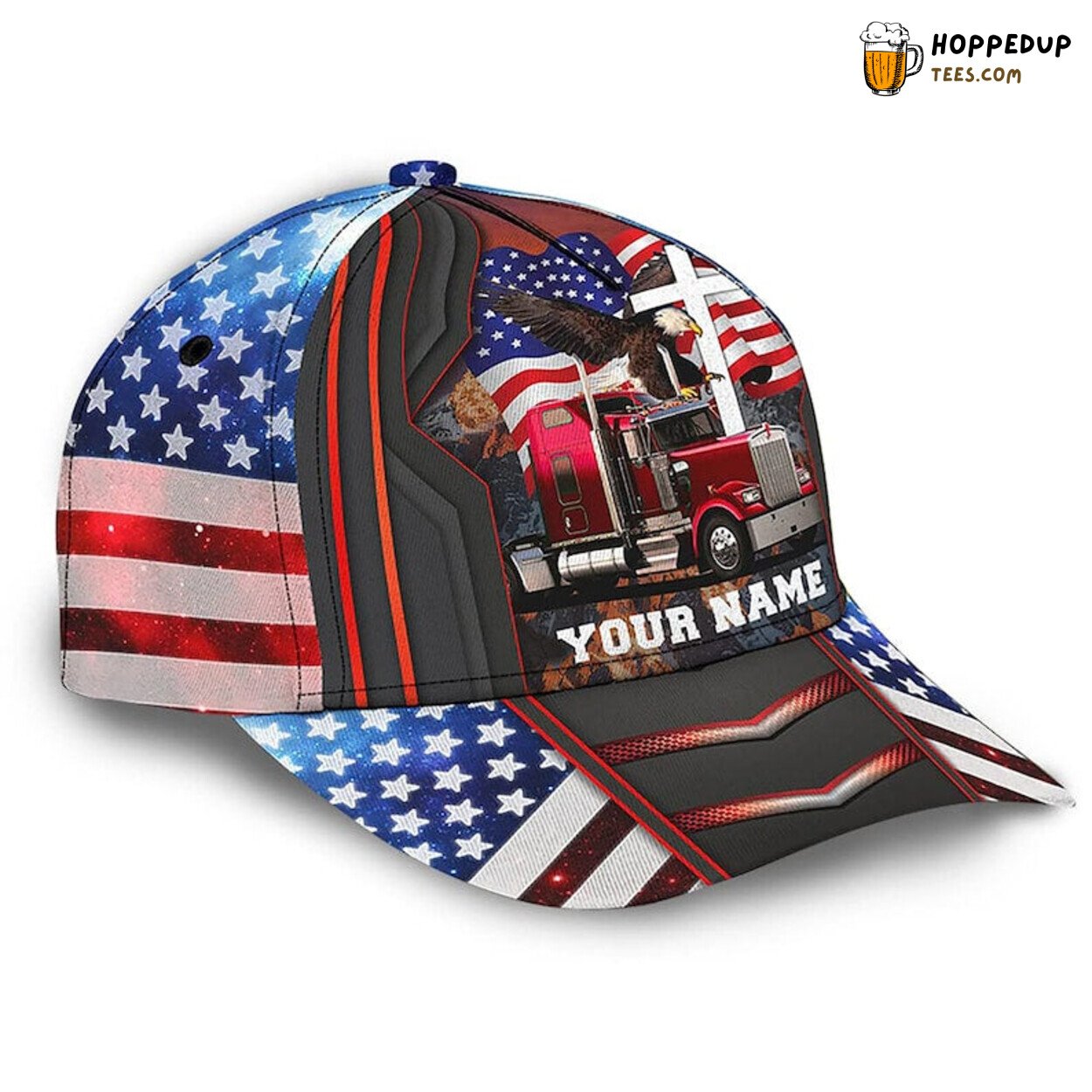 Trucker American Flag Personalized Baseball Cap Special Truck Driver Gift