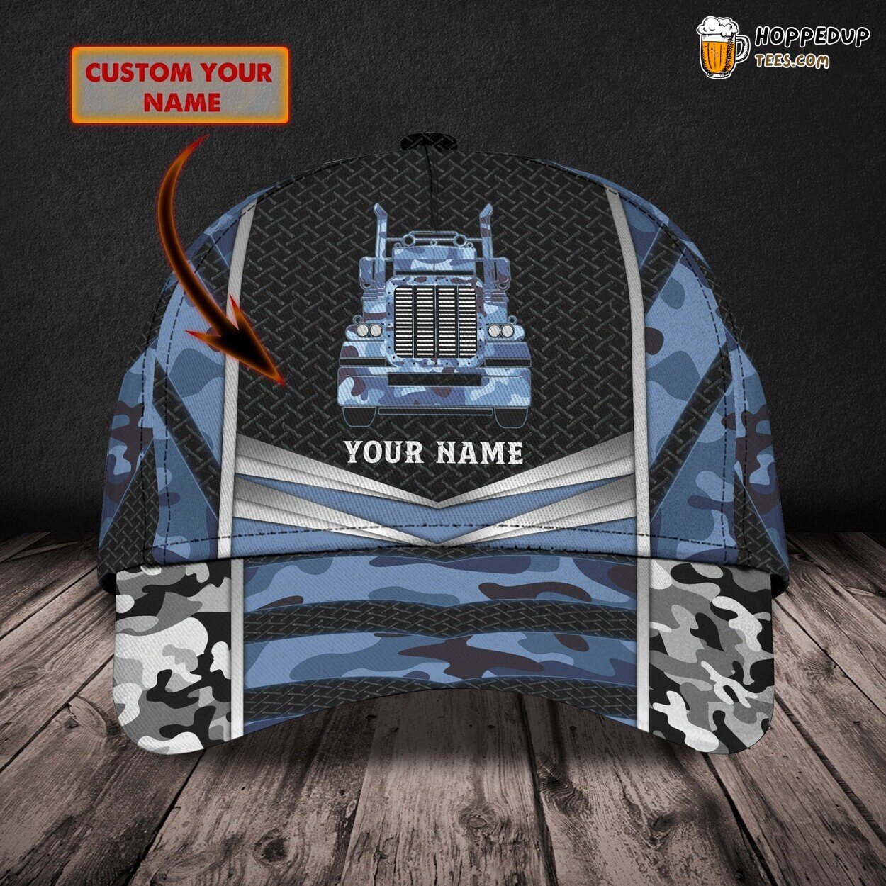 Trucker Blue Camo Design 3D Classic Cap Personalized Name Unique Look