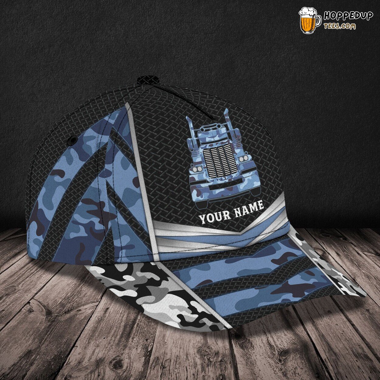 Trucker Blue Camo Design 3D Classic Cap Personalized Name Unique Look