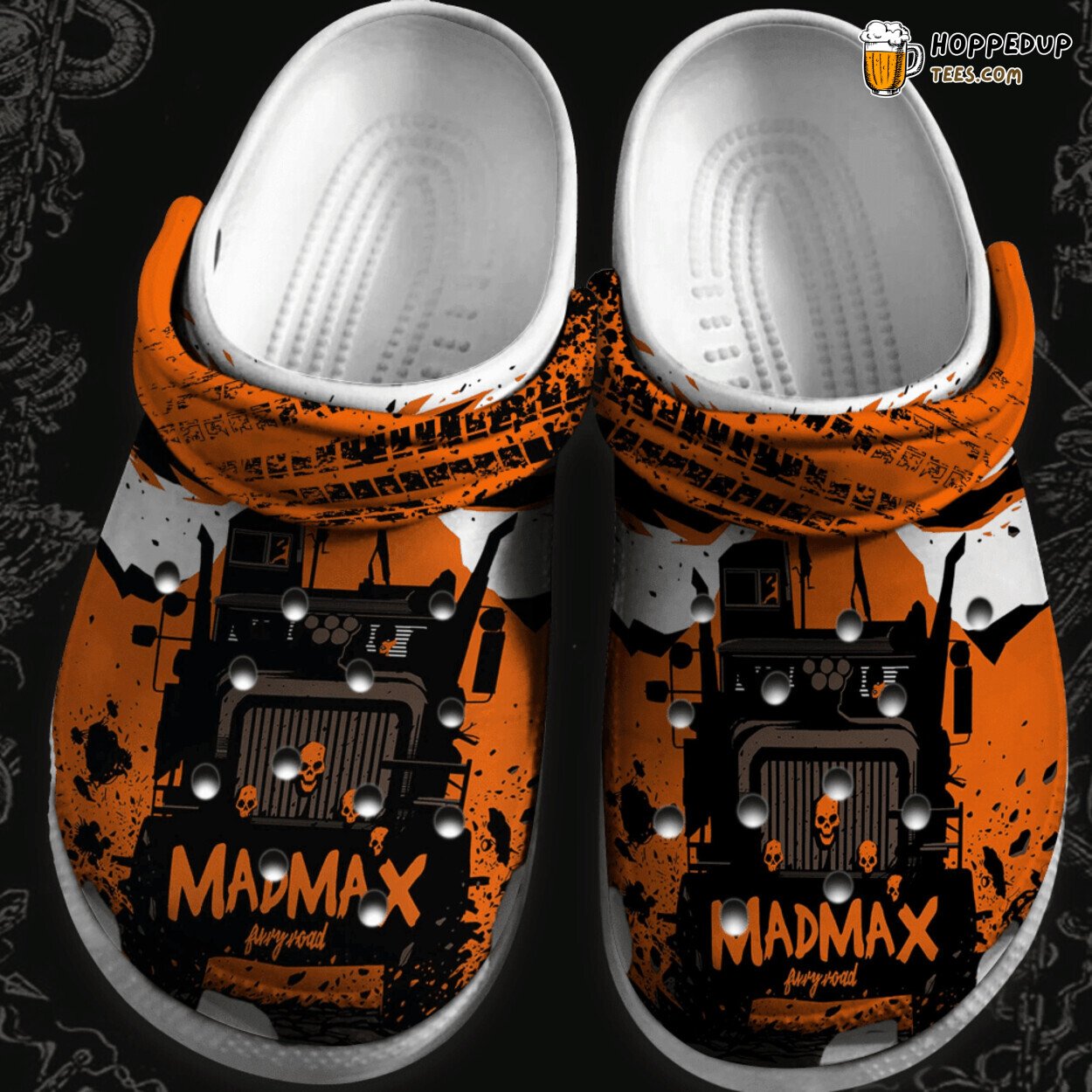 Trucker Rider Monster Skull Tattoo Themed Rubber Clog Shoes Comfy Biker Gift