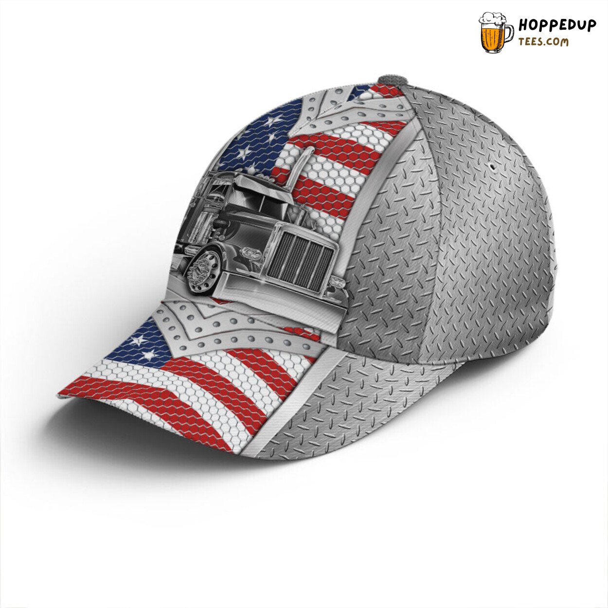 Trucker US Flag Metallic Style Unique Statement Design Baseball Cap