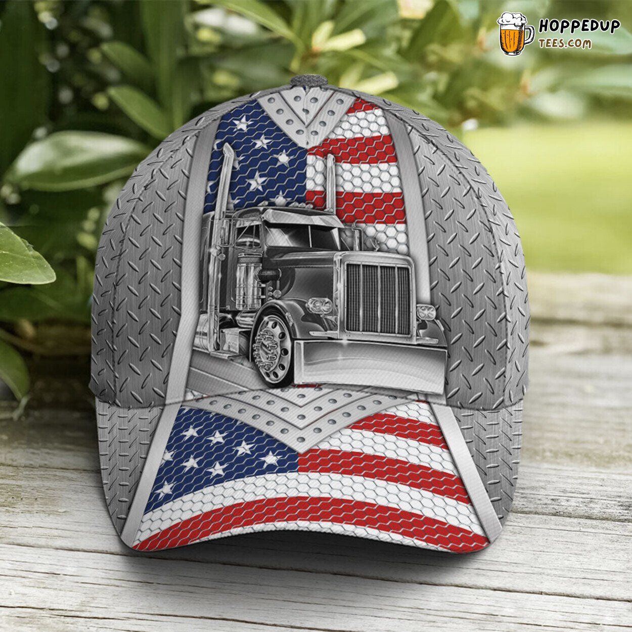 Trucker US Flag Metallic Style Unique Statement Design Baseball Cap