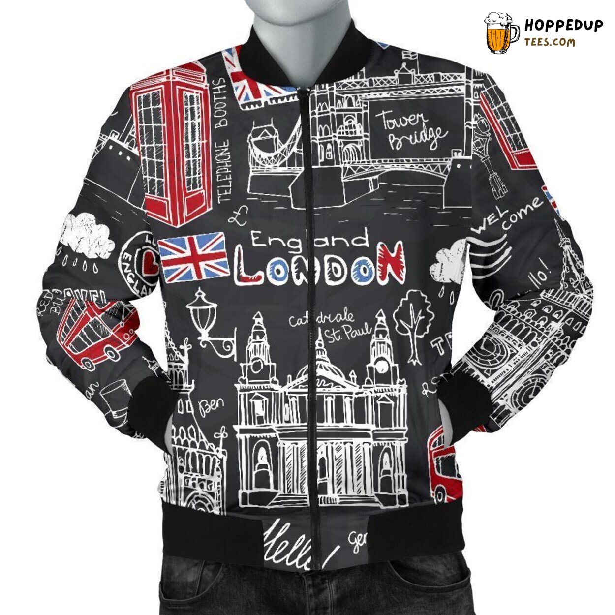True British Spirit Men’s Bomber Jacket Showcasing Unique Pattern Tribute