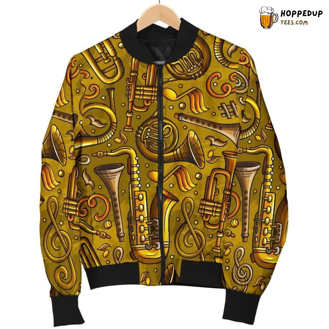 Trumpet Music Instrument Display Men’s Bomber Jacket Unique Pattern Design Trumpet Music Instrument Display Men’s Bomber Jacket Unique Pattern Design