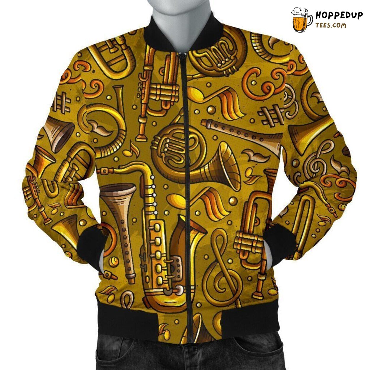 Trumpet Music Instrument Display Men’s Bomber Jacket Unique Pattern Design