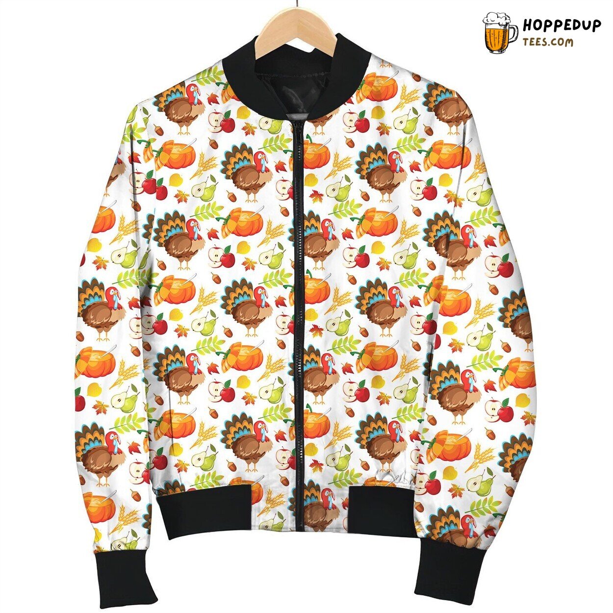 Turkey And Fall Pattern Bomber Jacket
