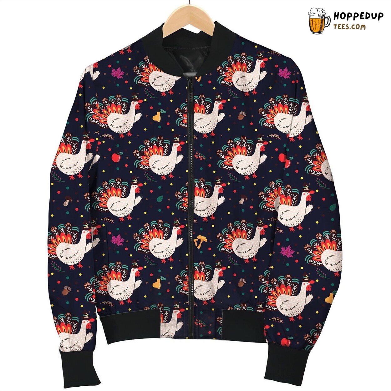 Turkey Cute Feathered Charm Winter Bomber Jacket Lovely Bird Art