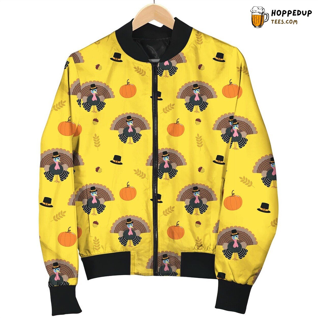 Turkey Fall Harvest Emblem Winter Bomber Jacket Thanksgiving Prep