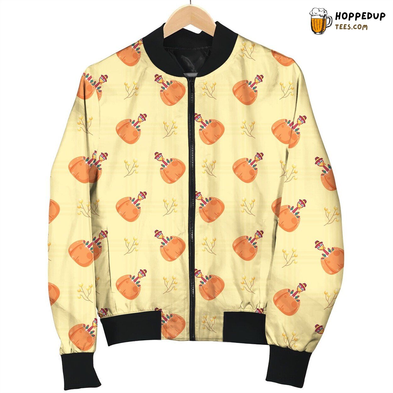 Turkey On Pumpkin Pattern Bomber Jacket