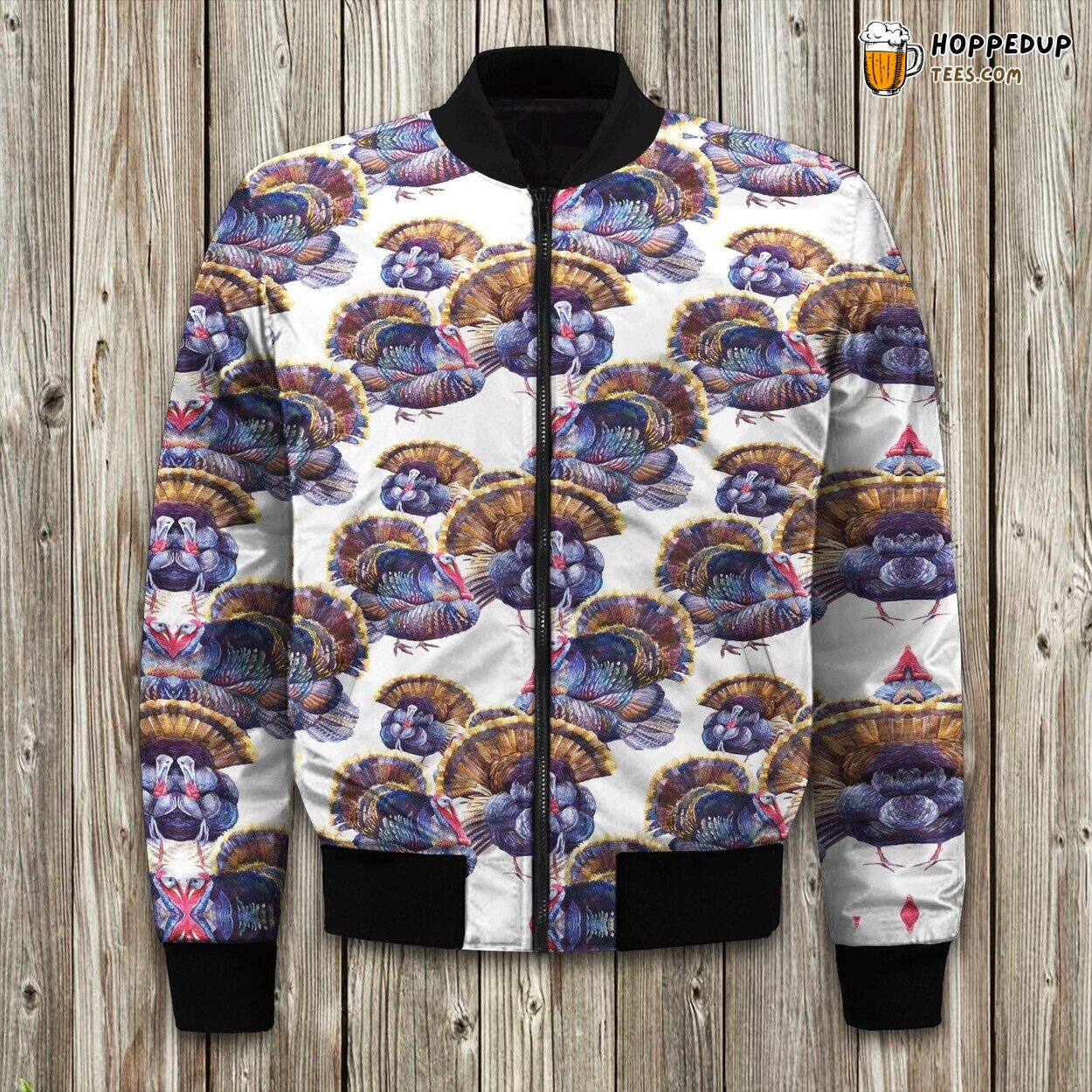 Turkey Pattern Print Design Area Bomber Jacket