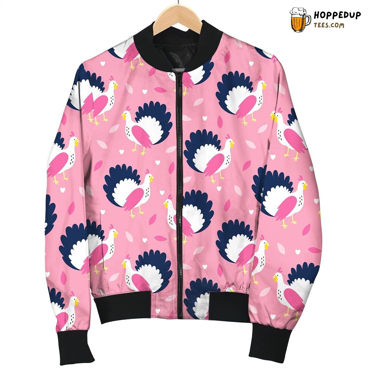Turkey Pink Pattern Bomber Jacket