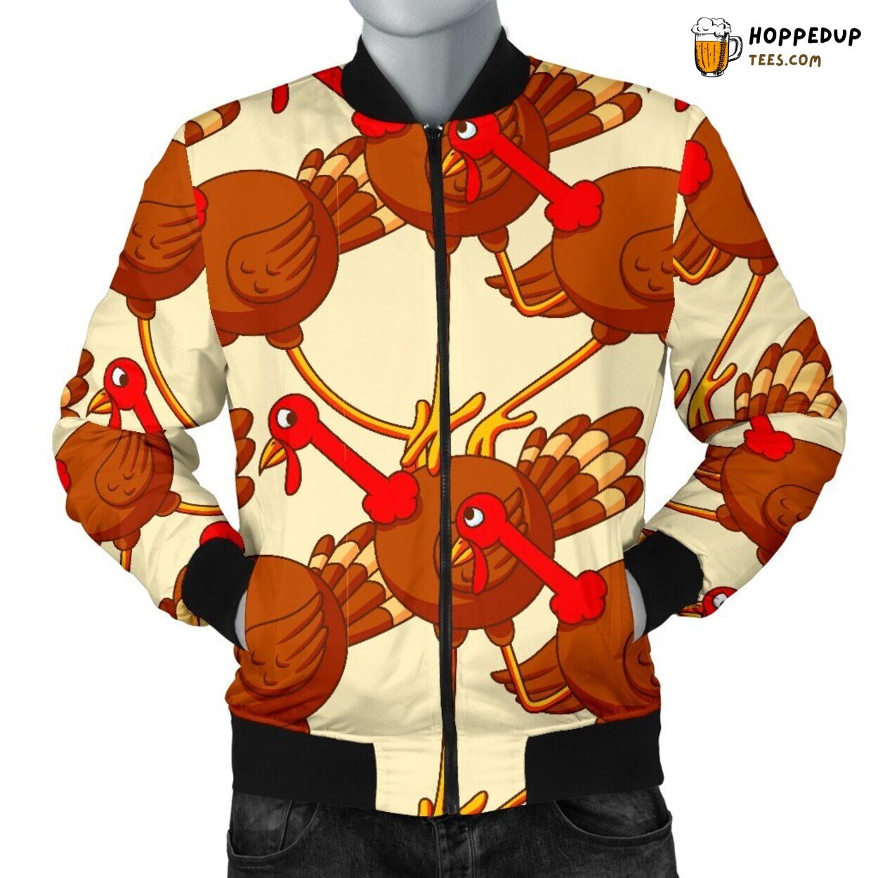 Turkey Thanksgiving Delight Men’s Bomber Jacket Festive Celebration Design Art