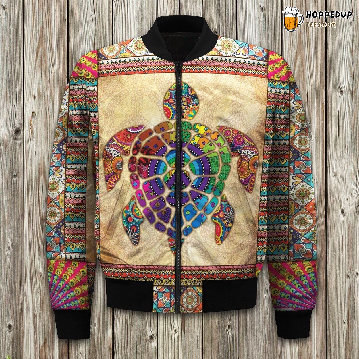 Turtle Hippie Art Winter Bomber Jacket Peaceful Vibes Unique Style
