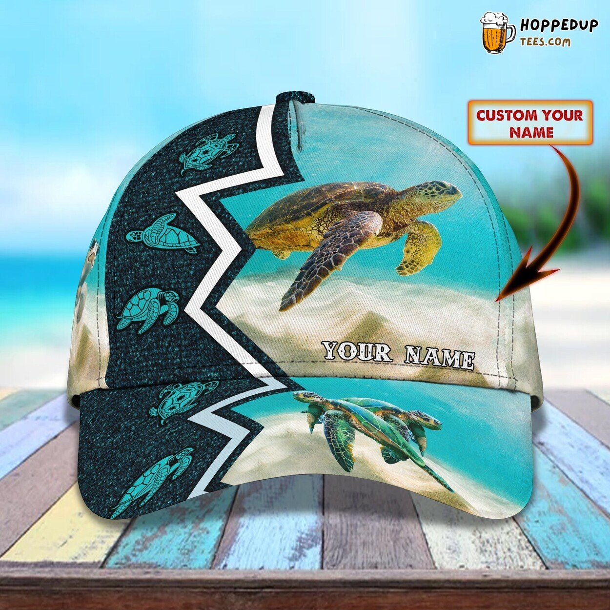 Turtle Themed 3D Classic Cap Personalized Unique Design Name Style