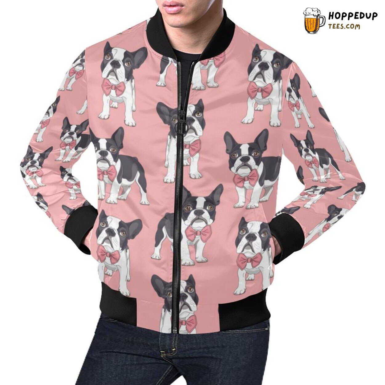 Tuxedo Bulldog Pattern Print Men’s Bomber Jacket Distinctive Design Tuxedo Bulldog Pattern Print Men’s Bomber Jacket Distinctive Design
