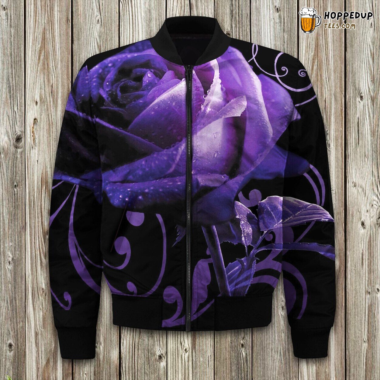 Twilight Hues of Black Purple Winter Bomber Jacket Tailored Unique Elegance