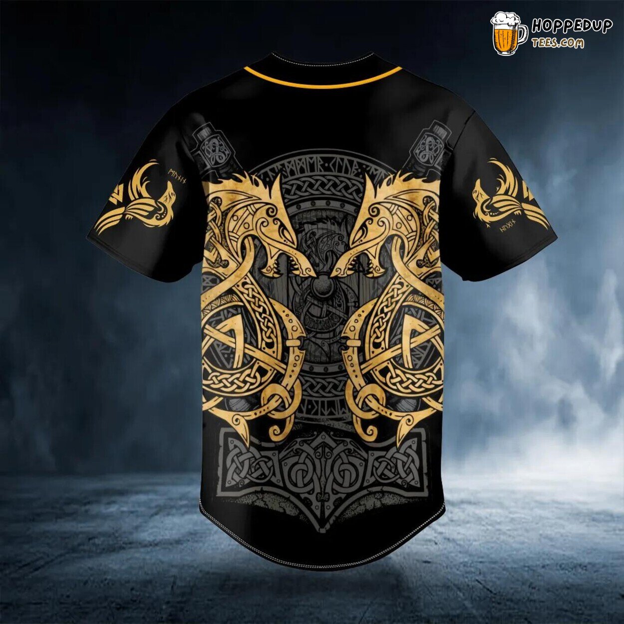 Twin Dragon Yellow Viking Tattoo Baseball Jersey Graphic Tees 3D Print Unique