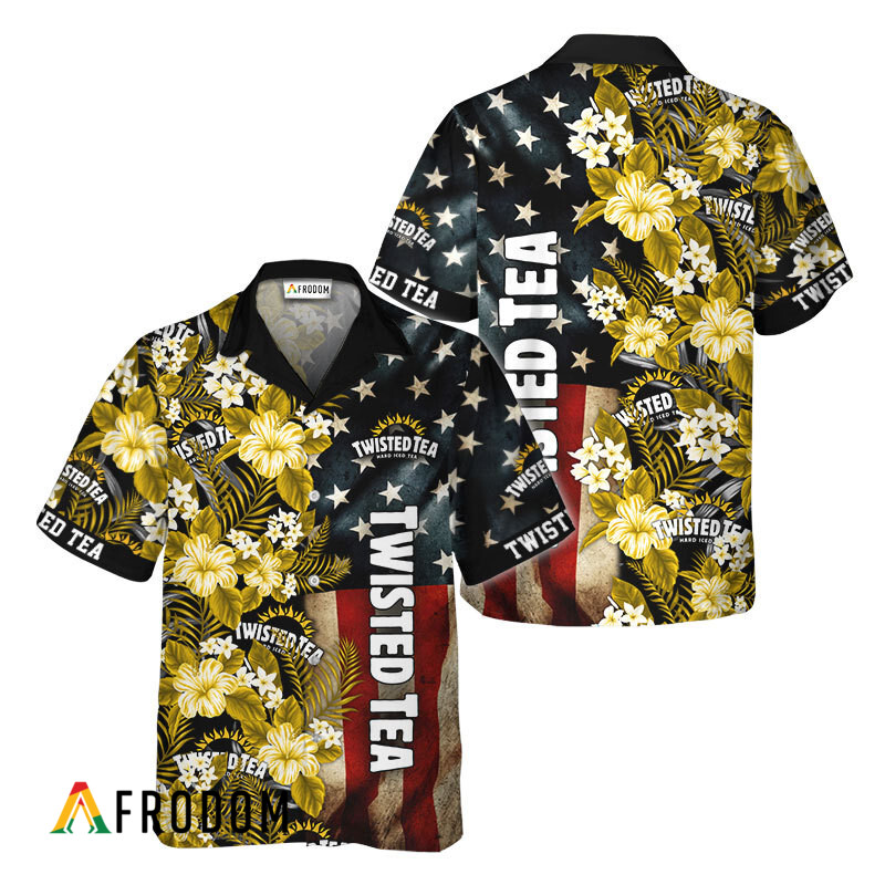 Twisted Tea American Flag Tropical Flower Hawaiian Shirt HU