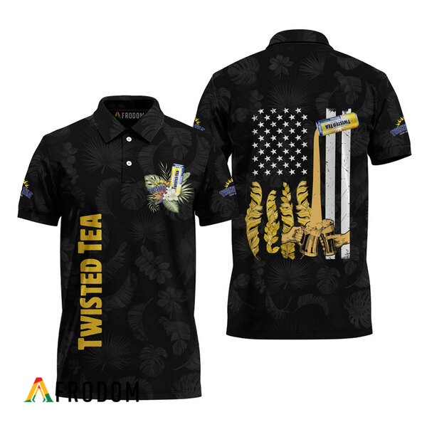 Twisted Tea Us Flag Black Hawaiian Polo Shirt HU