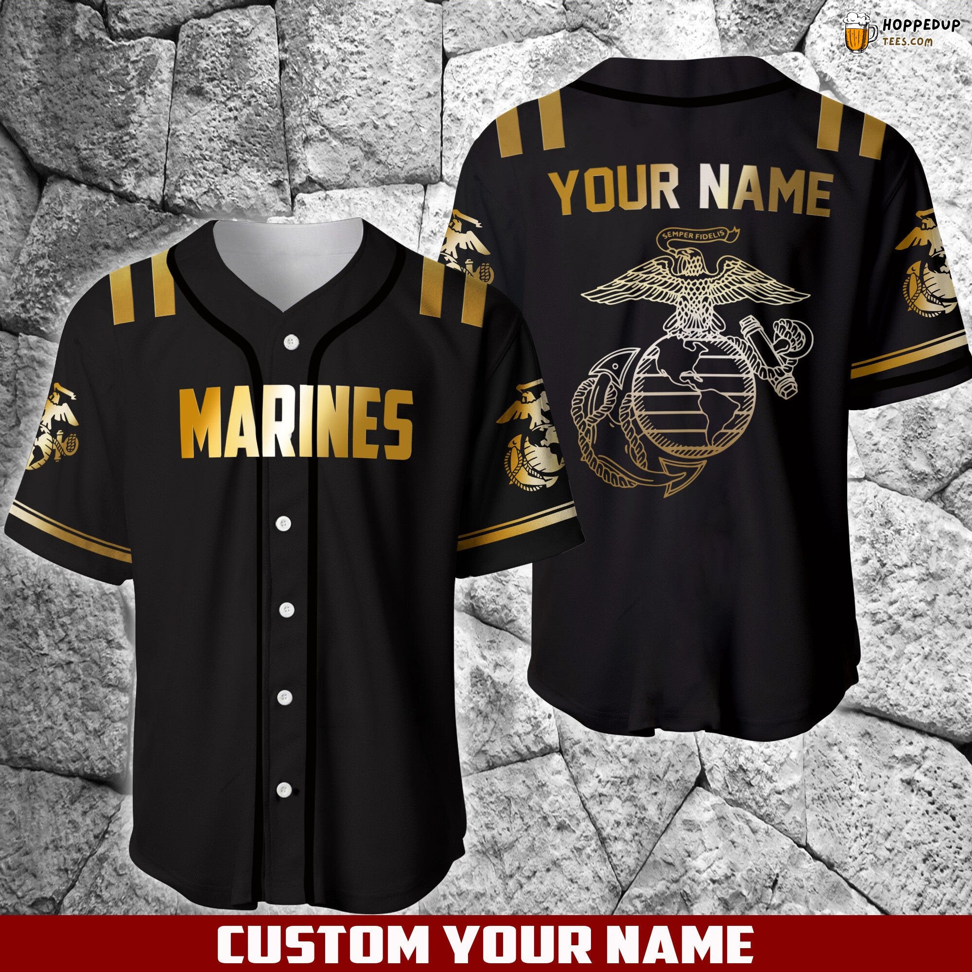 U.S Marine Black Gold Baseball Jersey Personalized Unique Distinctive Design