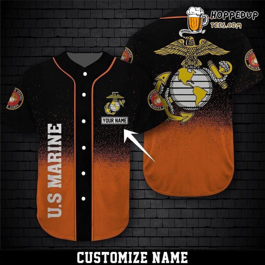 U.S Marine Themed Orange Baseball Jersey Personalized Unique Design Look