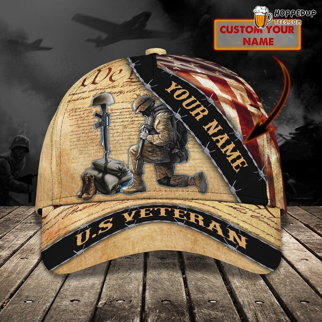 U.S Veteran Theme 3D Classic Cap Personalized Name Elegant Premium Design