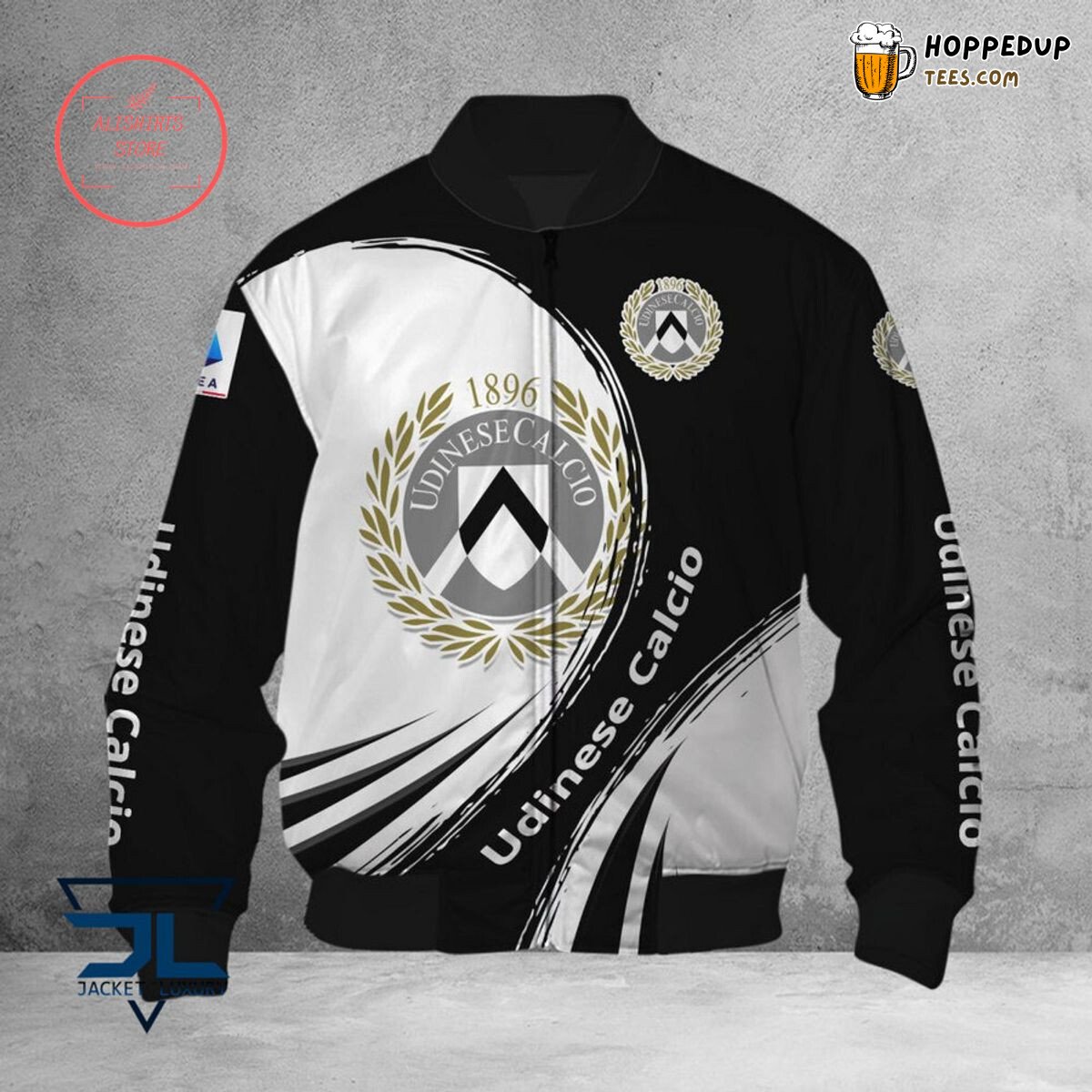 Udinese Calcio Fan Base Black White Stripe Pattern Bomber Jacket