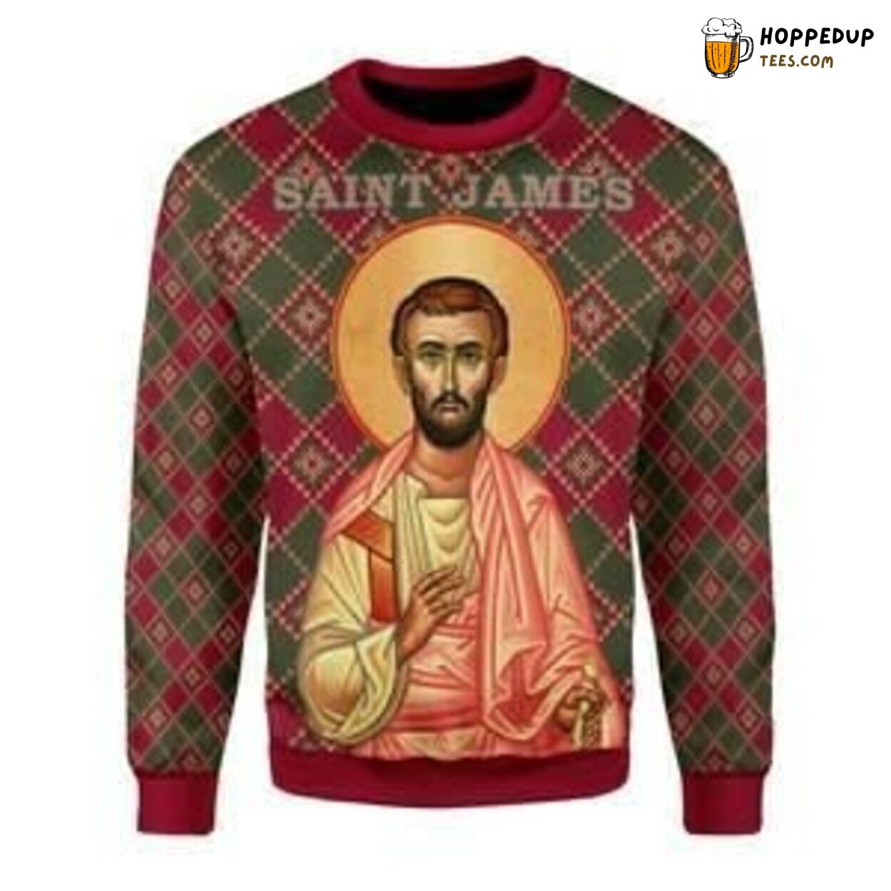 Ugly Christmas Sweater with Saint James Theme Knitted Festive Holiday