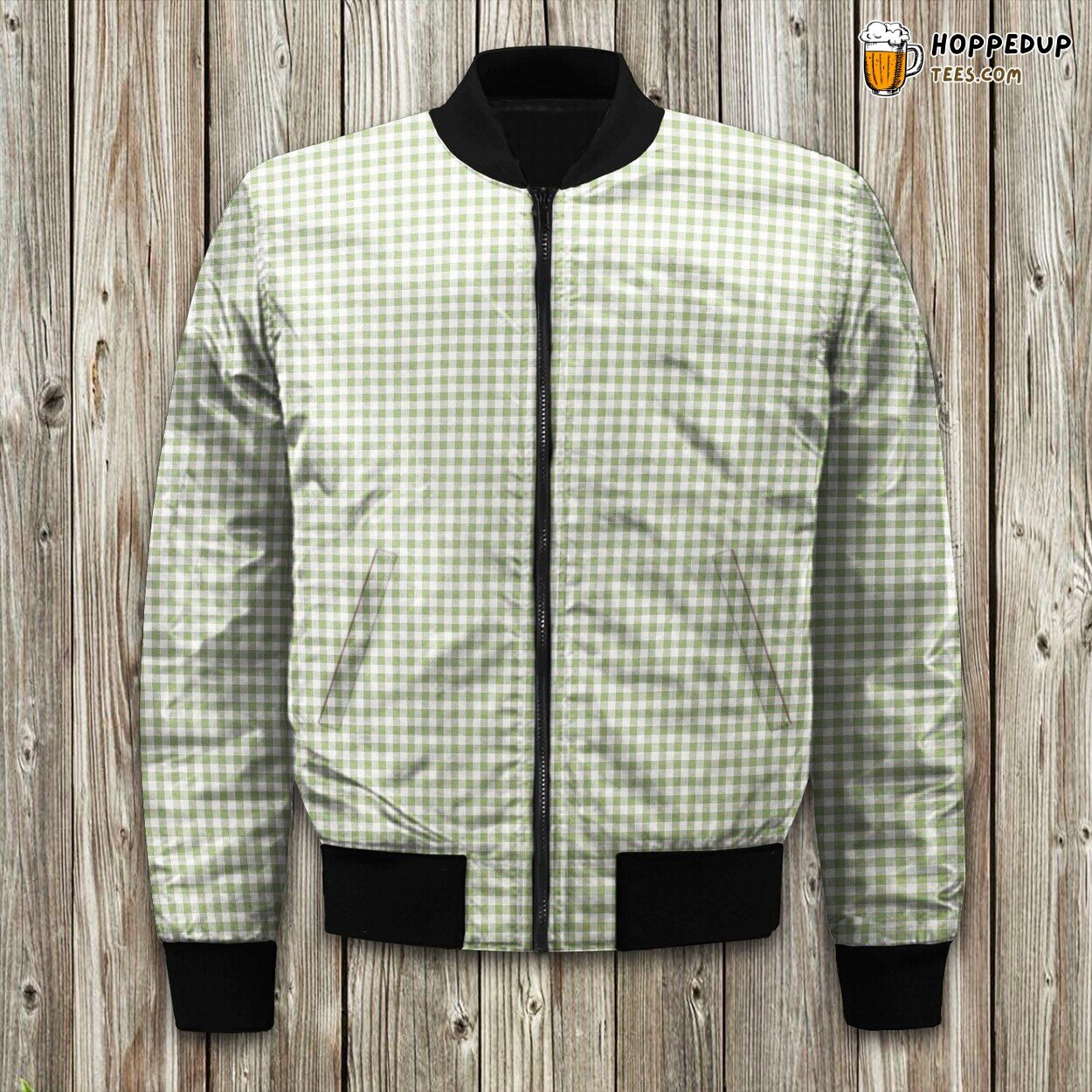 Unconditionally Green Gingham Design Winter Bomber Jacket Warm Fit