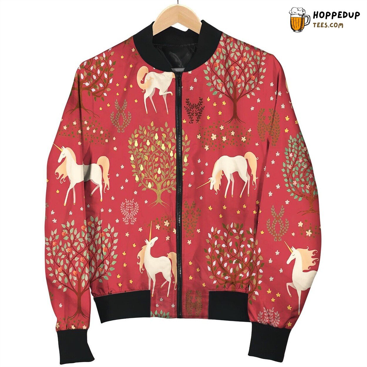 Unicorns In Modern Medieval Tapestry Red Bomber Jacket