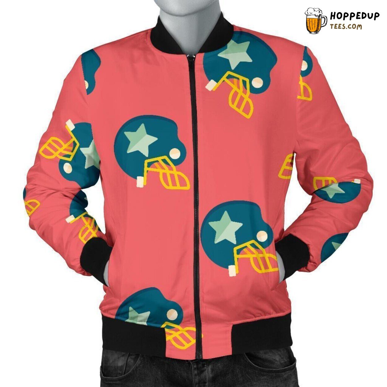 Unique American Football Pattern Print Men’s Bomber Jacket Design