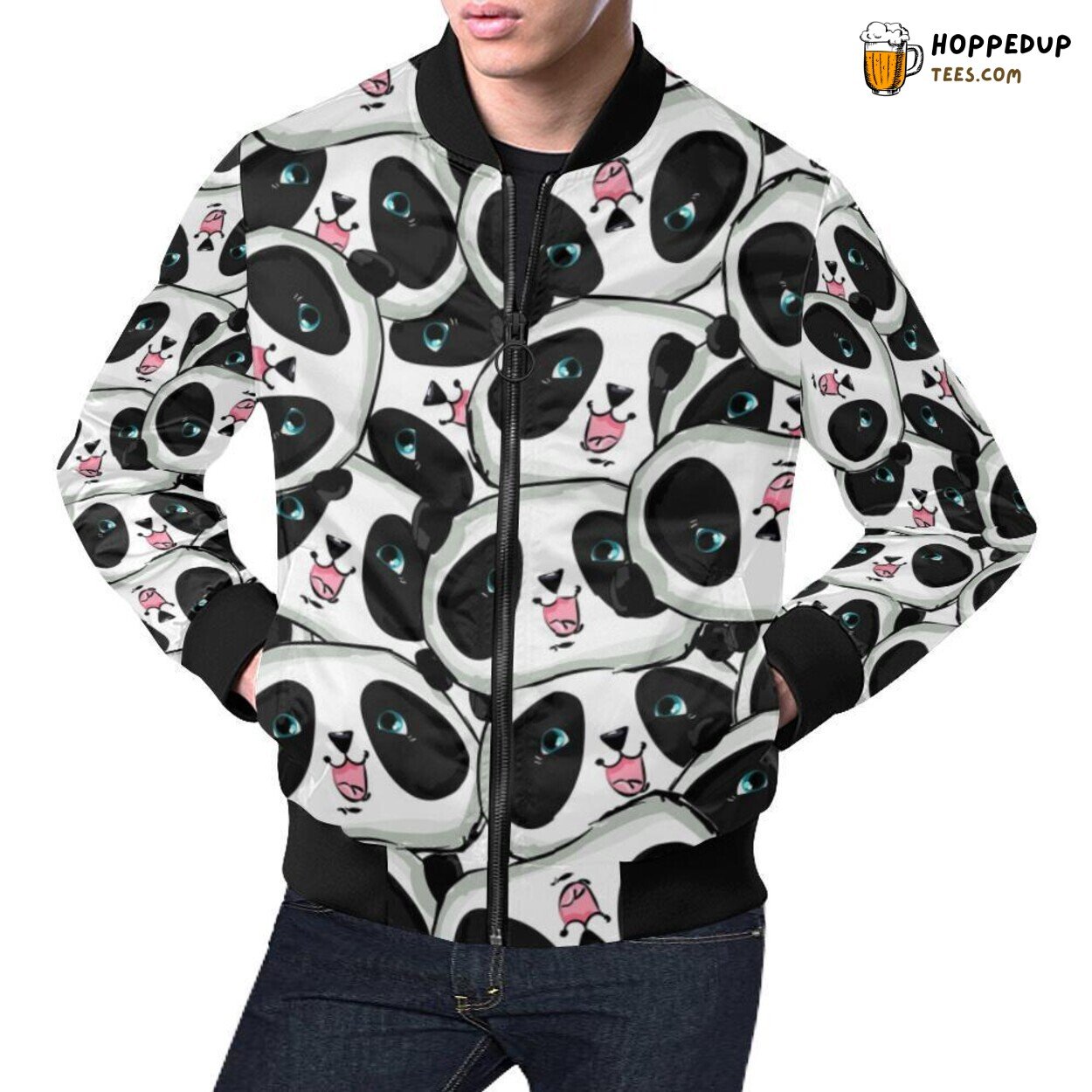 Unique Baby Panda Pattern Print Men’s Bomber Jacket Stylish