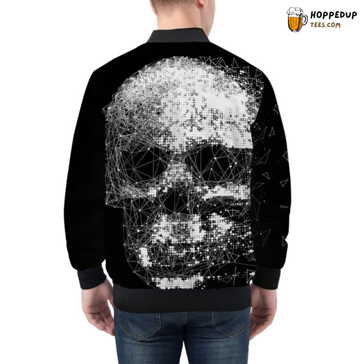 Unique Bomber Jacket with Geometrically Arranged Skull Patterns