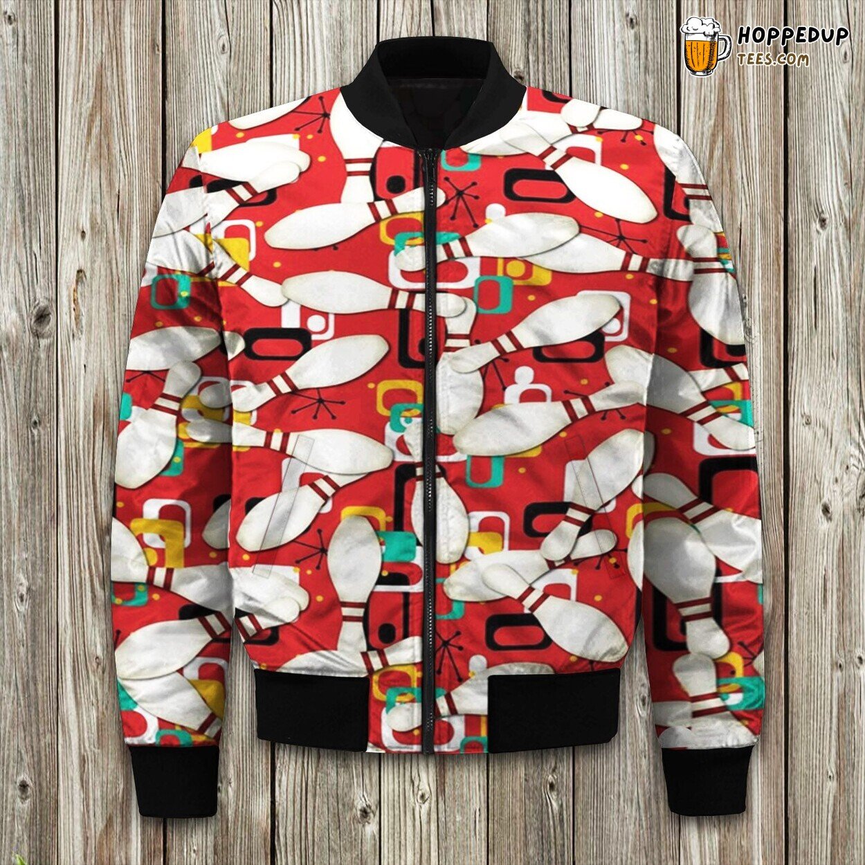 Unique Bowling Pattern Inspired Winter Bomber Jacket Design Look