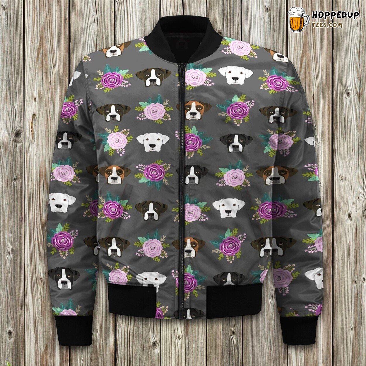 Unique Boxer Dog Pattern Winter Bomber Jacket Exclusive Design Look