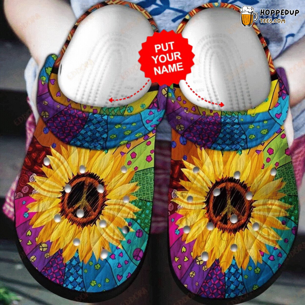 Unique Colorful Hippie Sunflower Inspired Clog Shoes for Free Spirits