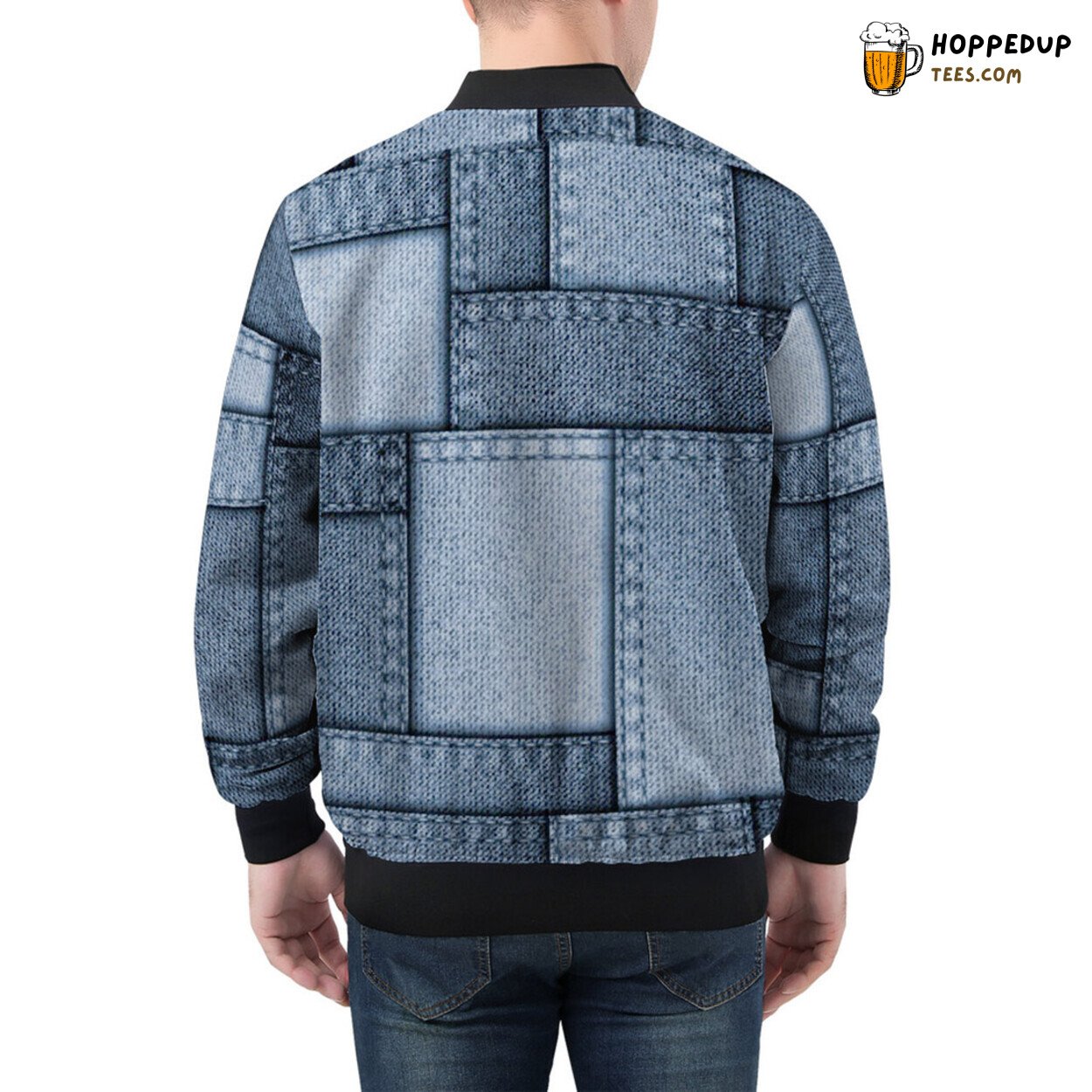 Unique Denim Patchwork Design Men’s Bomber Jacket Perfect for Style