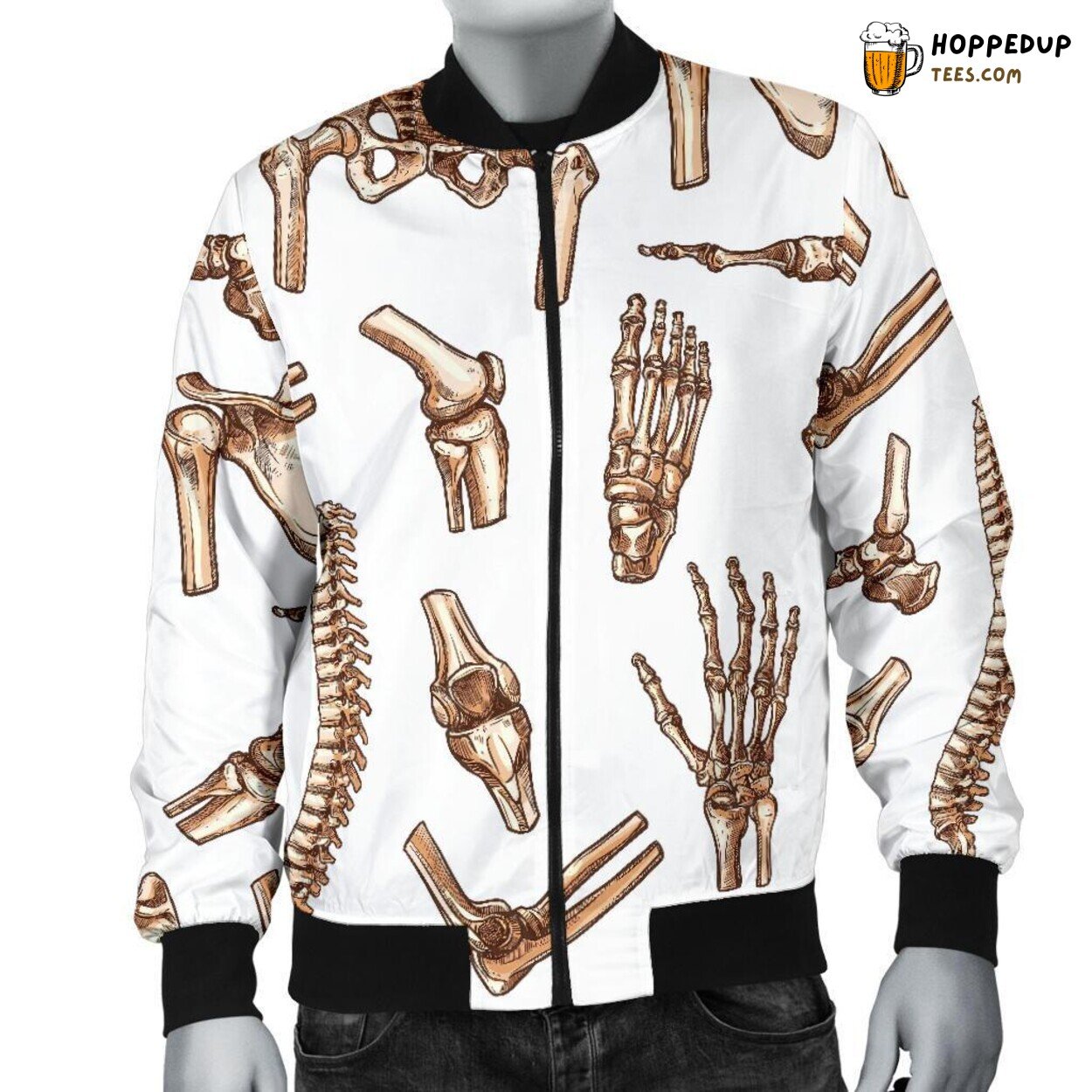 Unique Design Men’s Bomber Jacket Anatomy Bone Pattern Print