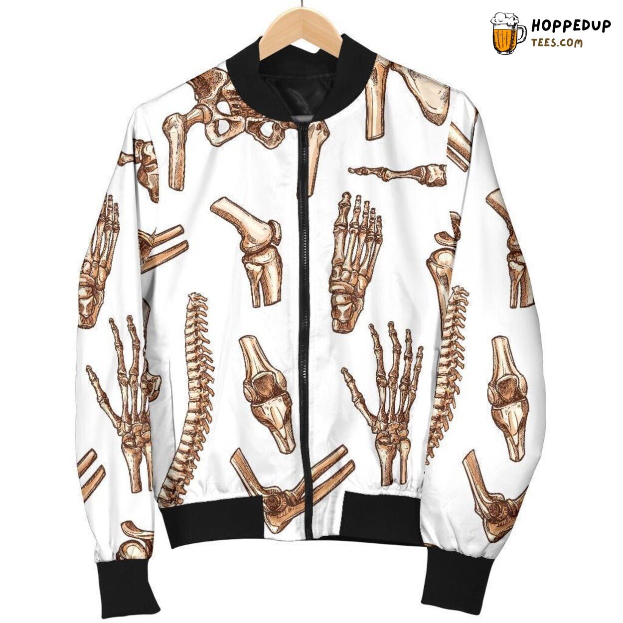 Unique Design Men’s Bomber Jacket Anatomy Bone Pattern Print