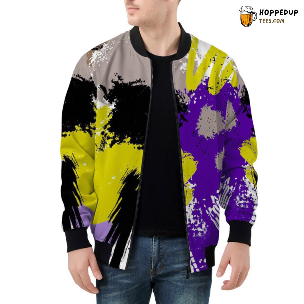 Unique Grunge Splatter Mid Century Art Bomber Jacket for Modern Aesthetics